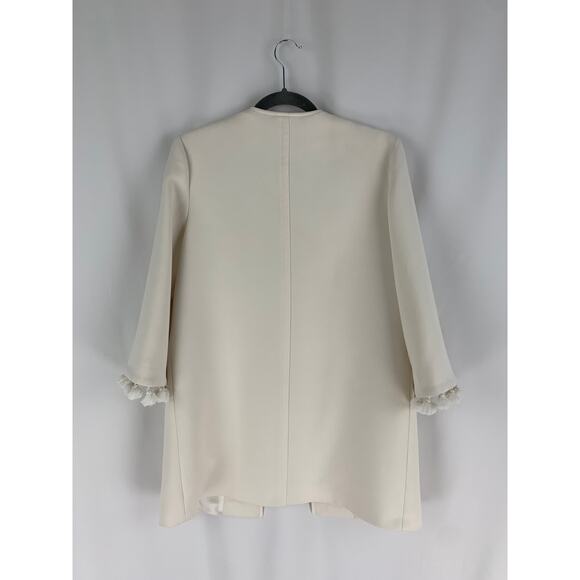 Zara Woman Jacket Coat Size Small Tassel Cuffs New Off White Blazer New Flawed - Picture 10 of 12